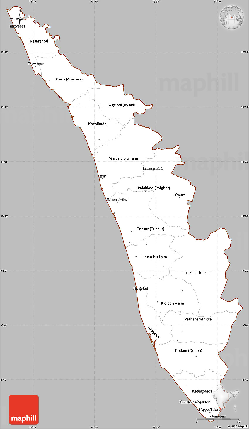 Political Map Of Kerala Map India Kerala State Vector Stock