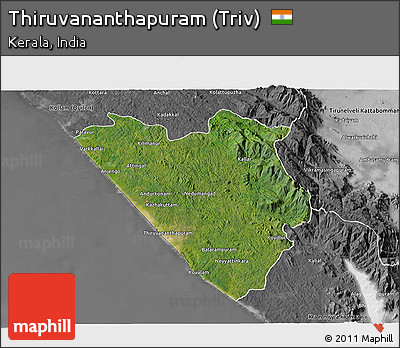 Satellite 3D Map of Thiruvananthapuram (Triv), desaturated