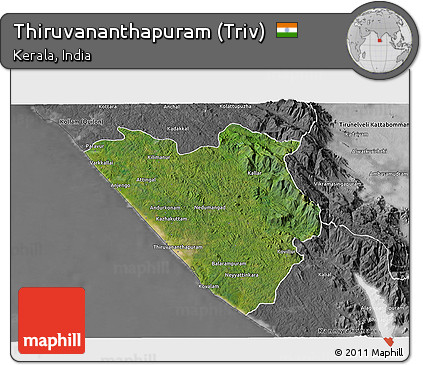 Satellite 3D Map of Thiruvananthapuram (Triv), desaturated