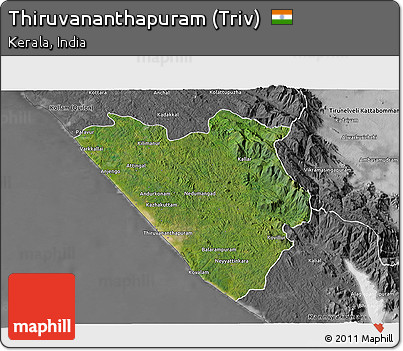 Satellite 3D Map of Thiruvananthapuram (Triv), desaturated