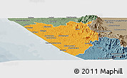 Political Panoramic Map of Thiruvananthapuram (Triv), semi-desaturated
