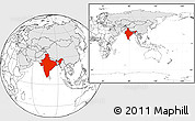 Blank Location Map of India, highlighted continent, within the entire continent