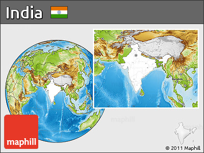 Blank Location Map of India, physical outside