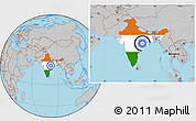 Flag Location Map of India, gray outside