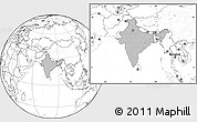 Gray Location Map of India, blank outside, hill shading inside