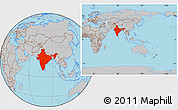 Gray Location Map of India, within the entire continent