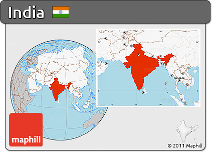 Gray Location Map of India, highlighted continent