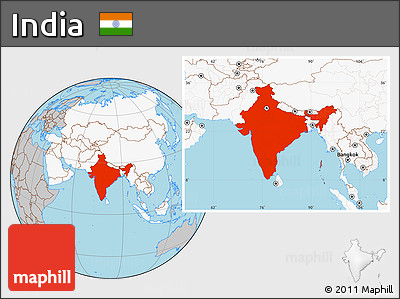 Gray Location Map of India, highlighted continent