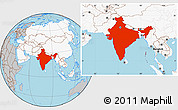 Gray Location Map of India, highlighted continent