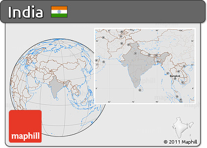 Gray Location Map of India, lighten, desaturated