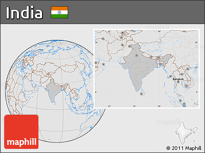 Gray Location Map of India, lighten, desaturated