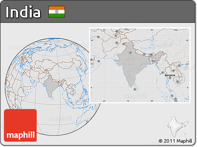 Gray Location Map of India, lighten, desaturated
