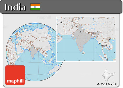 Gray Location Map of India, lighten, desaturated, land only