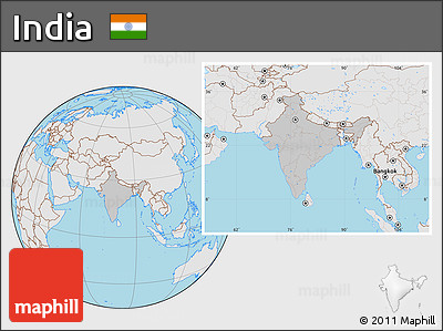 Gray Location Map of India, lighten, desaturated, land only