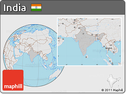 Gray Location Map of India, lighten, desaturated, land only