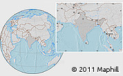 Gray Location Map of India, lighten, desaturated, land only, hill shading