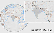 Gray Location Map of India, lighten, desaturated