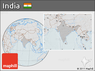 Gray Location Map of India, lighten, hill shading
