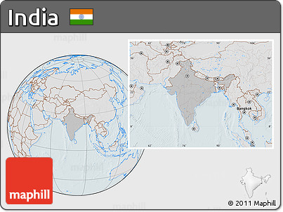Gray Location Map of India, lighten, hill shading