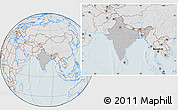 Gray Location Map of India, lighten, hill shading