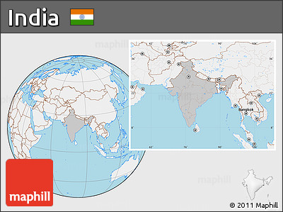 Gray Location Map of India, lighten, land only