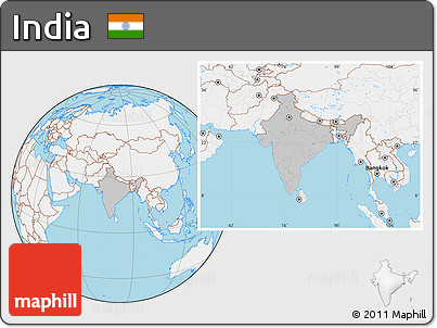 Gray Location Map of India, lighten, land only