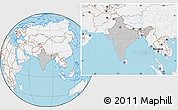 Gray Location Map of India, lighten, land only