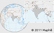 Gray Location Map of India, lighten