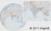 Gray Location Map of India, lighten, semi-desaturated, hill shading