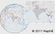 Gray Location Map of India, lighten, semi-desaturated