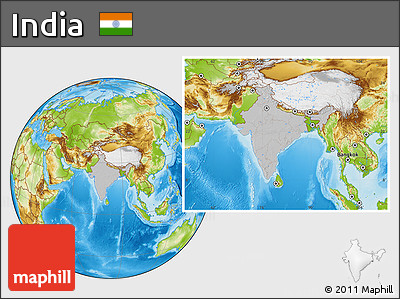 Gray Location Map of India, physical outside, hill shading