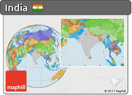 Gray Location Map of India, political outside