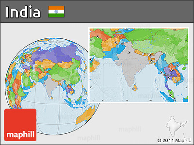 Gray Location Map of India, political outside