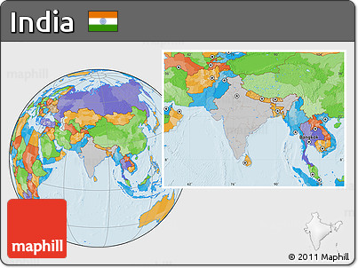 Gray Location Map of India, political outside