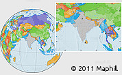 Gray Location Map of India, political outside, hill shading