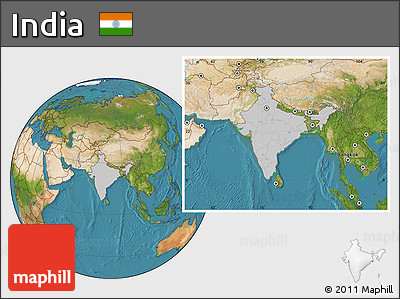 Gray Location Map of India, satellite outside