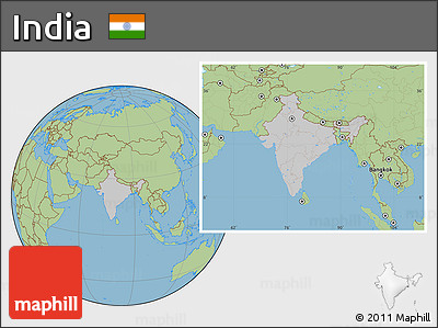 Gray Location Map of India, savanna style outside