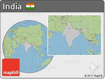 Gray Location Map of India, savanna style outside