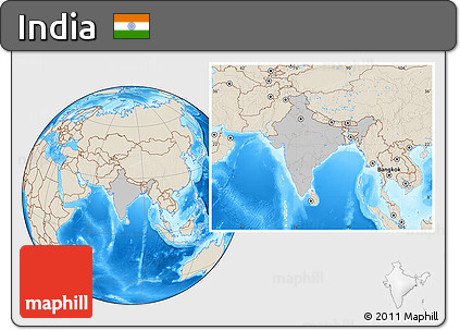 Gray Location Map of India, shaded relief outside