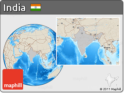 Gray Location Map of India, shaded relief outside