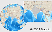 Gray Location Map of India, shaded relief outside