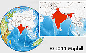 Physical Location Map of India, highlighted continent