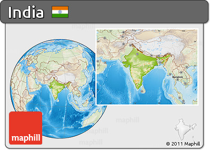 Physical Location Map of India, lighten, land only