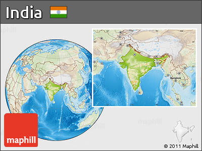 Physical Location Map of India, lighten, land only