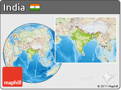 Physical Location Map of India, lighten, land only