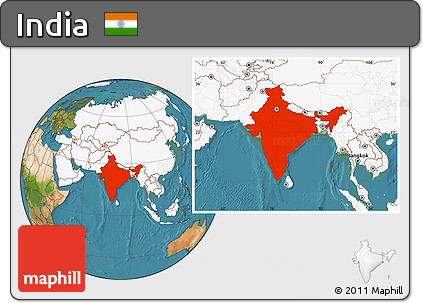Satellite Location Map of India, highlighted continent