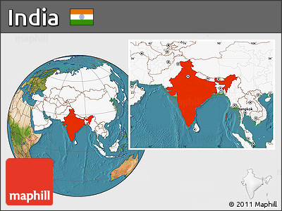 Satellite Location Map of India, highlighted continent