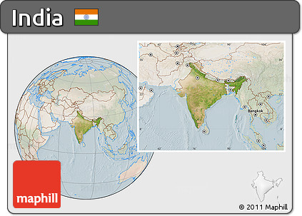 Satellite Location Map of India, lighten
