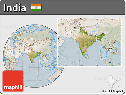 Satellite Location Map of India, lighten