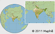 Satellite Location Map of India, savanna style outside
